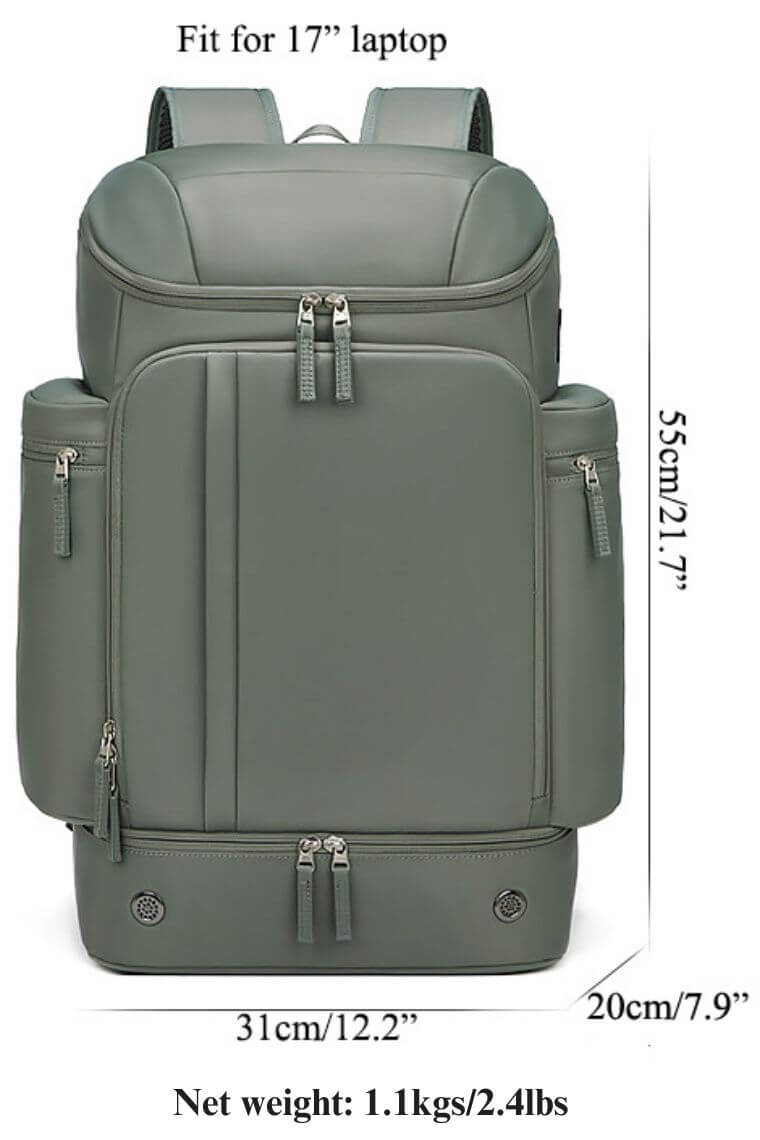 Best unisex travel backpack for 17 inch laptop with shoe compartment & trolley sleeve in army green waterproof oxford fabric