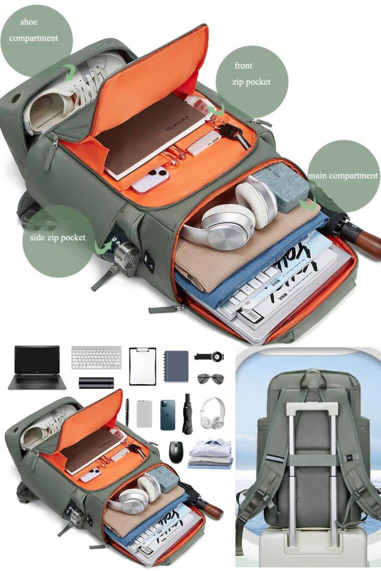 Best unisex travel backpack for 17 inch laptop with shoe compartment & trolley sleeve in waterproof oxford fabric