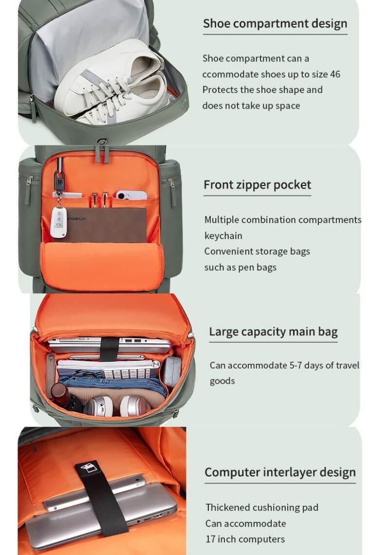 Best unisex hiking backpack for 17 inch laptop with shoe compartment & trolley sleeve in waterproof oxford fabric