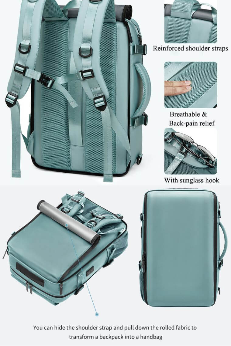 best travel backpack for 16 inch laptop in waterproof fabric with shoe compartment and trolley sleeve for business,hiking or camping convertible into a crossbody weekend bag or shoulder bag, airline friendly