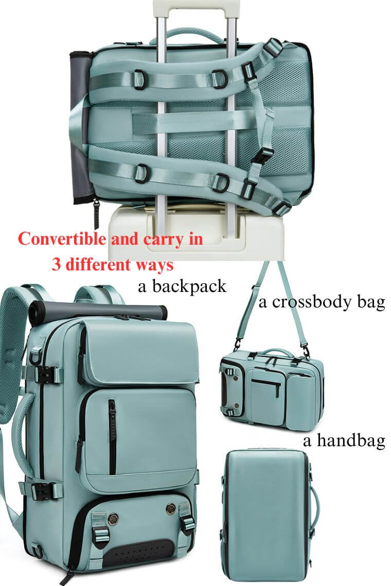 best travel backpack for 16 inch laptop in waterproof fabric with shoe compartment and trolley sleeve for business,hiking or camping convertible into a crossbody weekend bag or shoulder bag, airline friendly