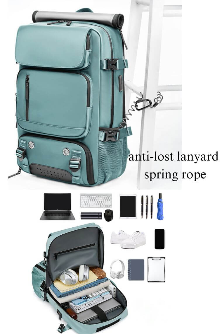 best travel backpack for 16 inch laptop with anti-lost lanyard spring rope in waterproof fabric with shoe compartment and trolley sleeve for business,hiking or camping convertible into a crossbody weekend bag or shoulder bag, airline friendly
