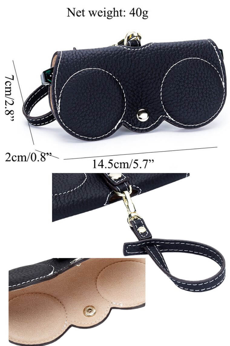 fashion glasses case in pebbled real leather with belt clip
