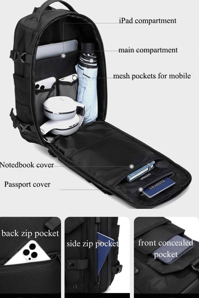 unique one strap backpack purse in water-resistant heavy-duty fabric with concealed pockets convertible into a chest bag shoulder bag or crossbody sling bag for 12" iPad Pro, perfect for men or women