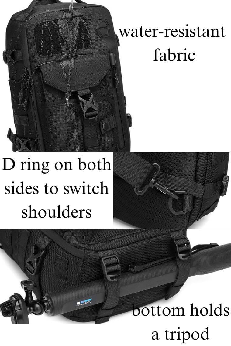 unique one strap backpack purse in water-resistant heavy-duty fabric with concealed pockets convertible into a chest bag shoulder bag or crossbody sling bag for 12" iPad Pro, perfect for men or women