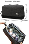 designer dopp kit with multi compartments to hold cosmetics or electronic accessories for travel or everyday use in waterproof Oxford fabric with top handle for men or women