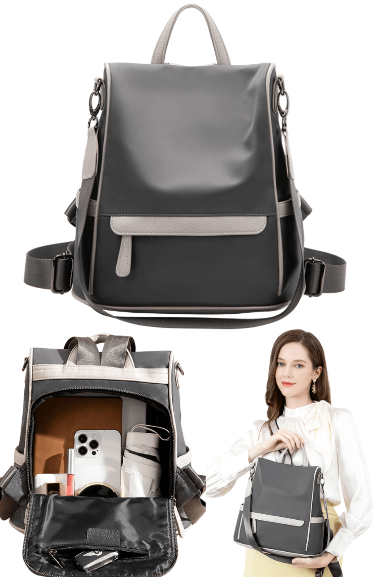 women dark grey 14 inch laptop travel backpack purse in water resistant oxford fabric with convertible strap for travel work or everyday use