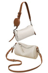 women cream leather small crossbody messenger bag in cylinder shape with coin purse in two tone color