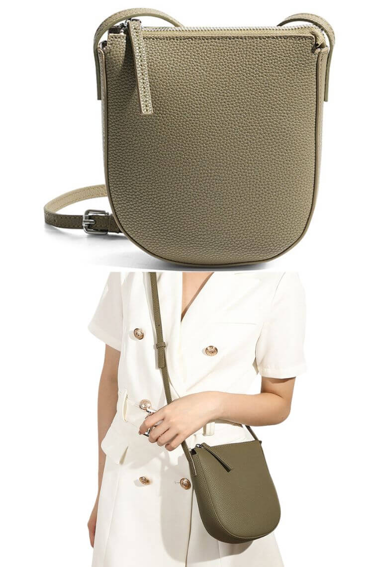 women crossbody phone bag purse in olive leather with zipper closure