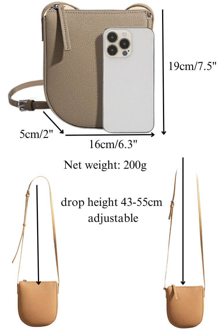 women crossbody phone bag purse in real leather with zipper closure
