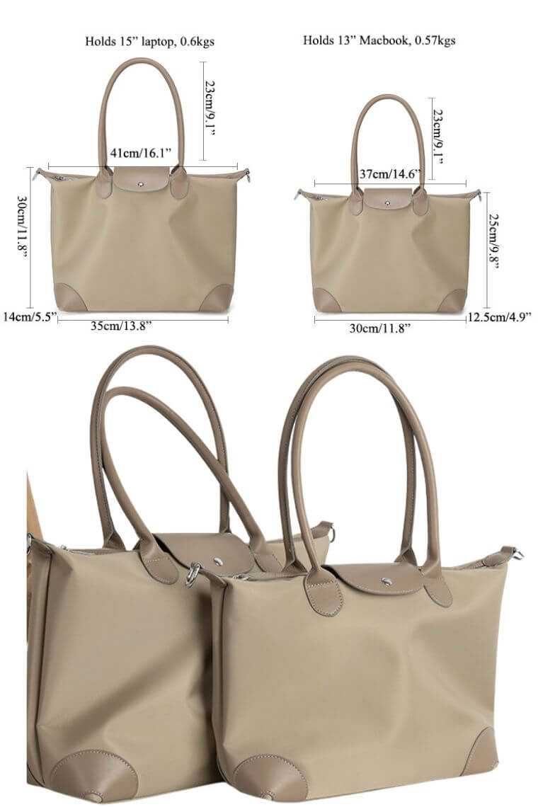 women designer tote bag in water resistant fabric with vegan leather handles and crossbody strap for 15 inch laptop | Stylish shoulder bag with manget for work travel or grocery shoppingflap