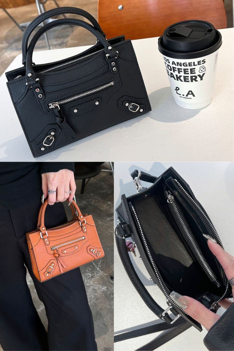 women stylish pebbled leather small satchel city bag with a hands-free crossbody strap and top handles and multiple zip pockets for everyday use and fits for casual or formal occasions