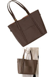 women dark brown leather stylish tote bag with adjustable straps and small pouch for work or everyday use