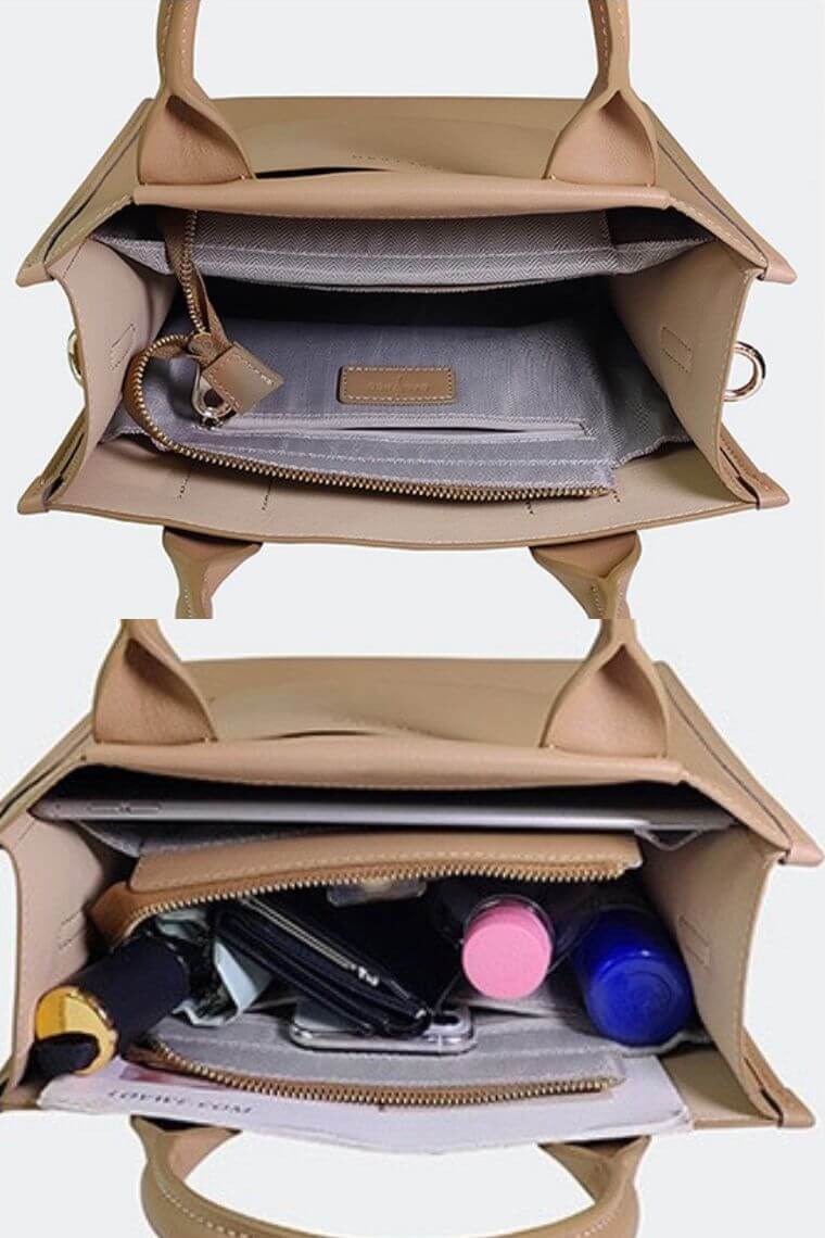 women real leather fashion square tote bag with zipper & cross body strap