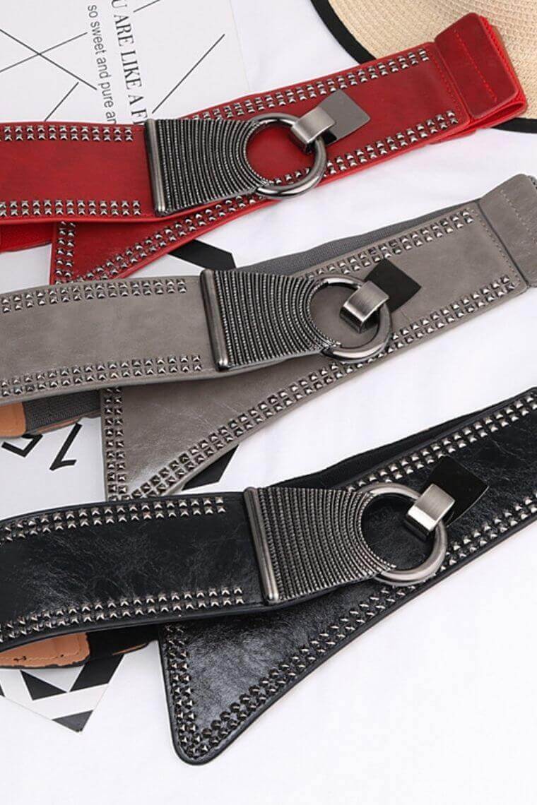 black|grey|red pyramid studs women belt
