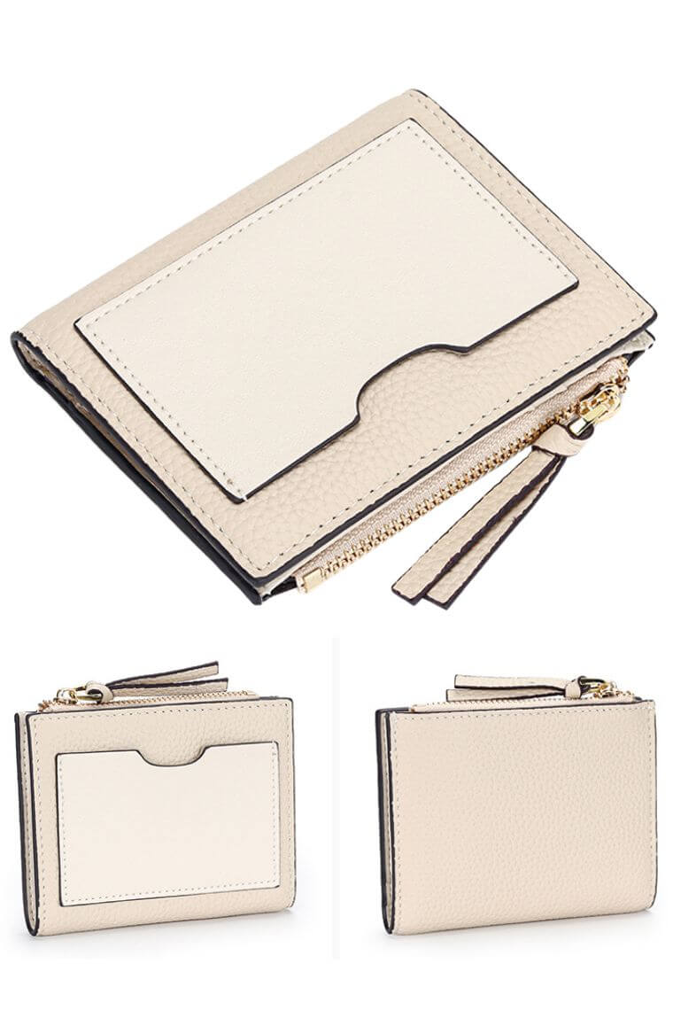 beige cardholder with money clip | leather cardholder wallet with coin pocket | slim wallet for 10 cards & money clip | minimalist wallet in pebbled leather