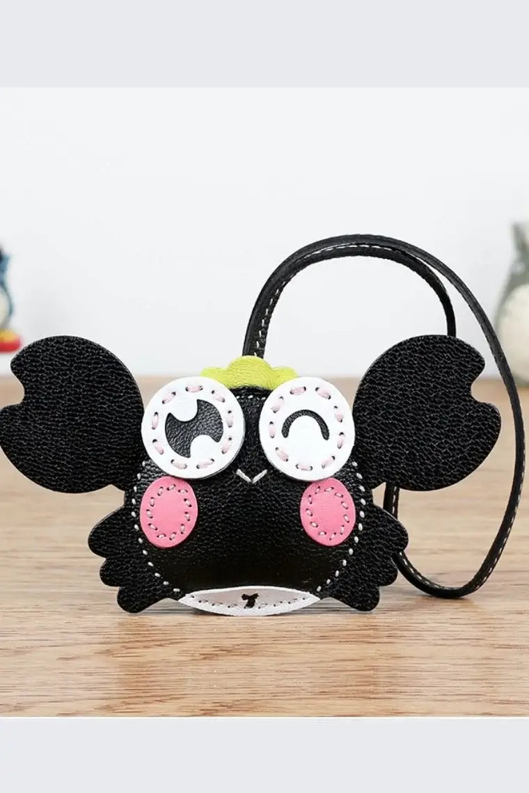 Black leather bag charm | crab purse charm | car pendant in crab shape | bag pendant in lambskin | crab purse pendant | designer leather tag | personalized leather luggage tag | custom luggage tag | leather keychain in crab design