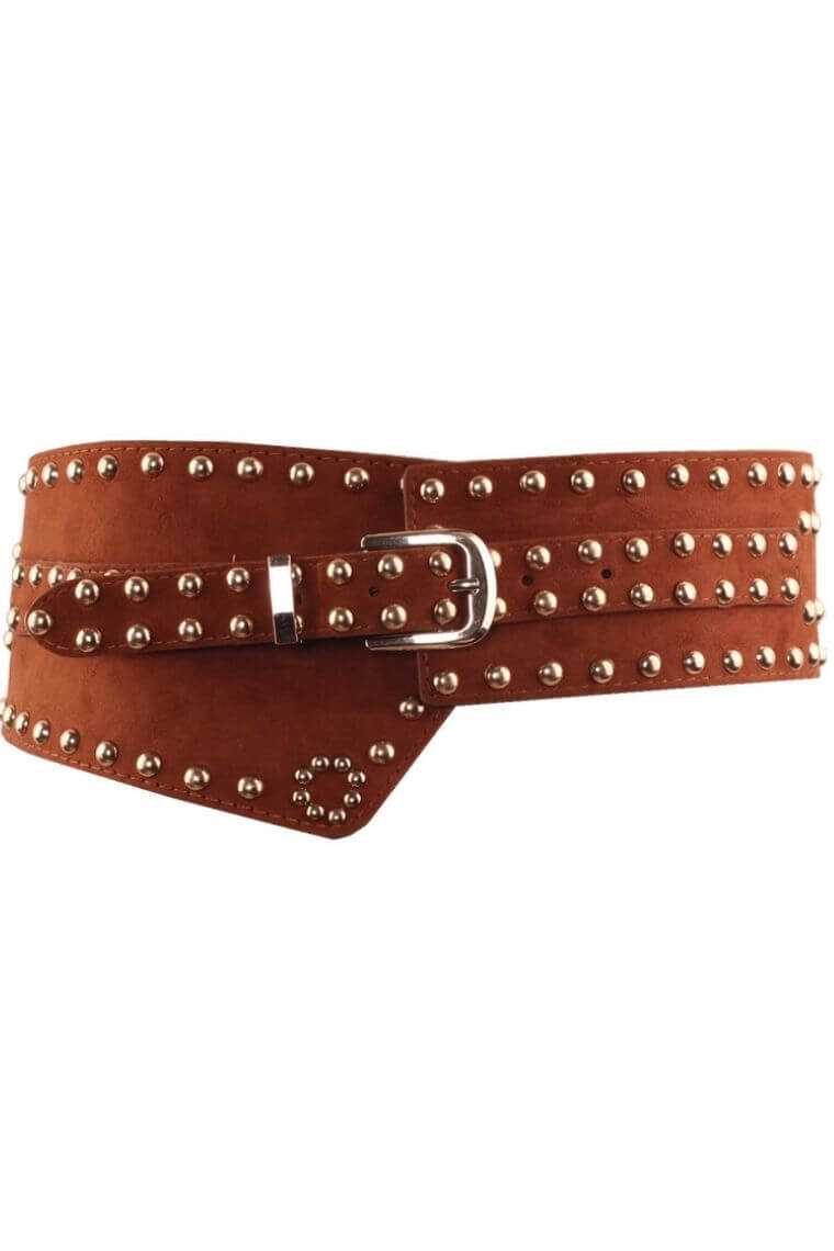 Women belt in brown | studded belt | belt for dresses | | stretchable belt | wide belt for dresses | waist belt for women | punk belt with elastic | leather belt for women | stretchable belt with studs
