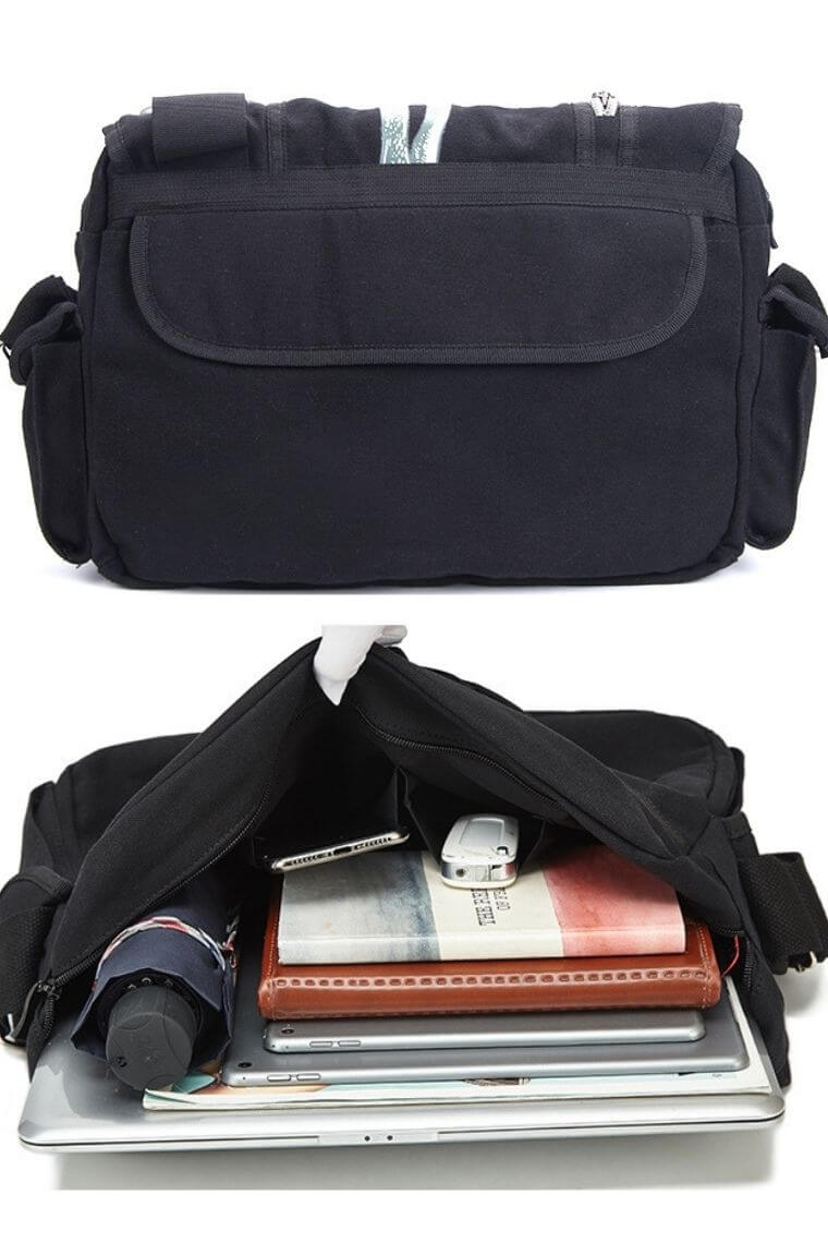 Canvas messenger bag with skeleton hand printed | Waterproof messenger bag Unisex | Gothic crossbody messenger bag | canvas briefcase | canvas laptop bag | black canvas crossbody bag | travel messenger bag with flap | unisex shoulder bag in waterproof canvas