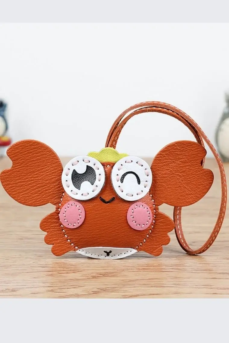 Cognac leather bag charm | crab purse charm | car pendant in crab shape | bag pendant in lambskin | crab purse pendant | designer leather tag | personalized leather luggage tag | custom luggage tag | leather keychain in crab design