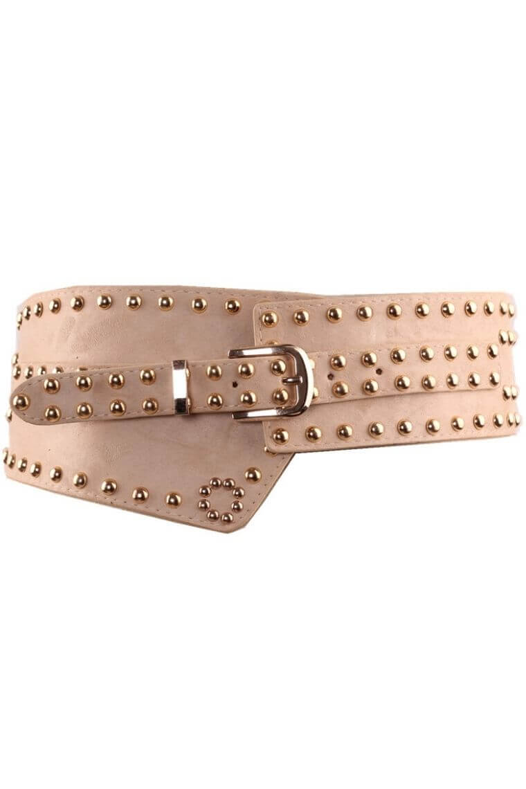 Women belt in beige | studded belt | belt for dresses | | stretchable belt | wide belt for dresses | waist belt for women | punk belt with elastic | leather belt for women | stretchable belt with studs