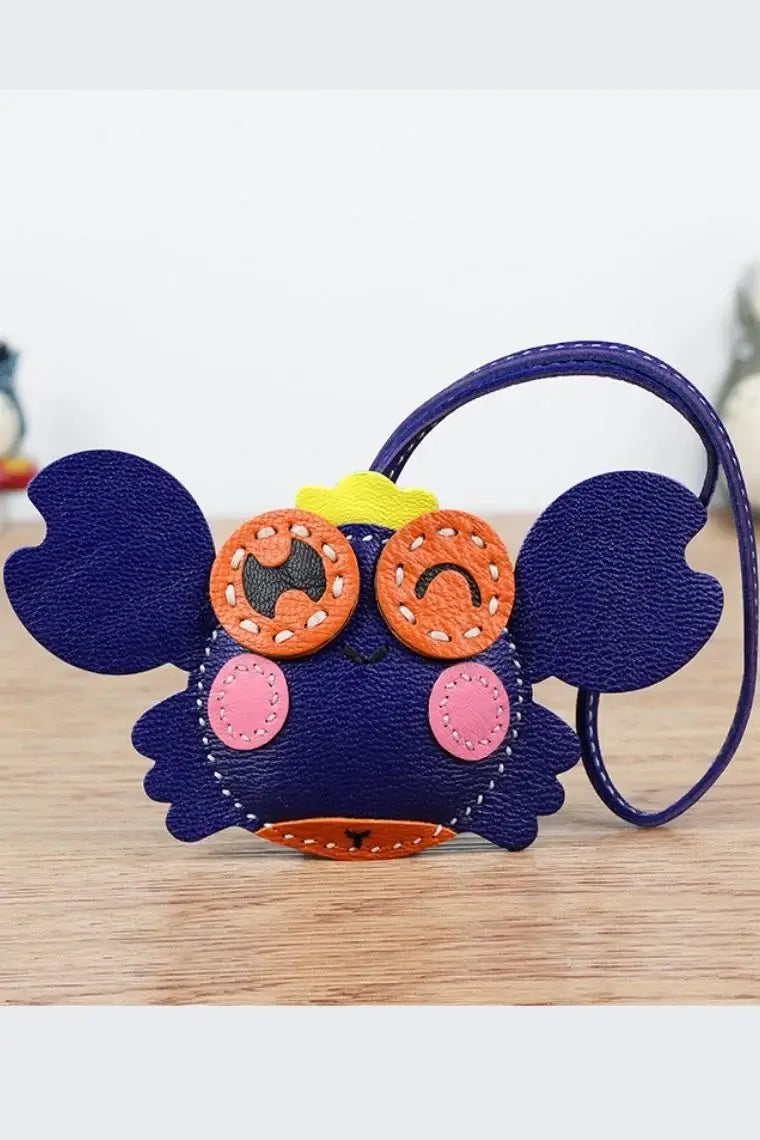 Dark blue leather bag charm | crab purse charm | car pendant in crab shape | bag pendant in lambskin | crab purse pendant | designer leather tag | personalized leather luggage tag | custom luggage tag | leather keychain in crab design