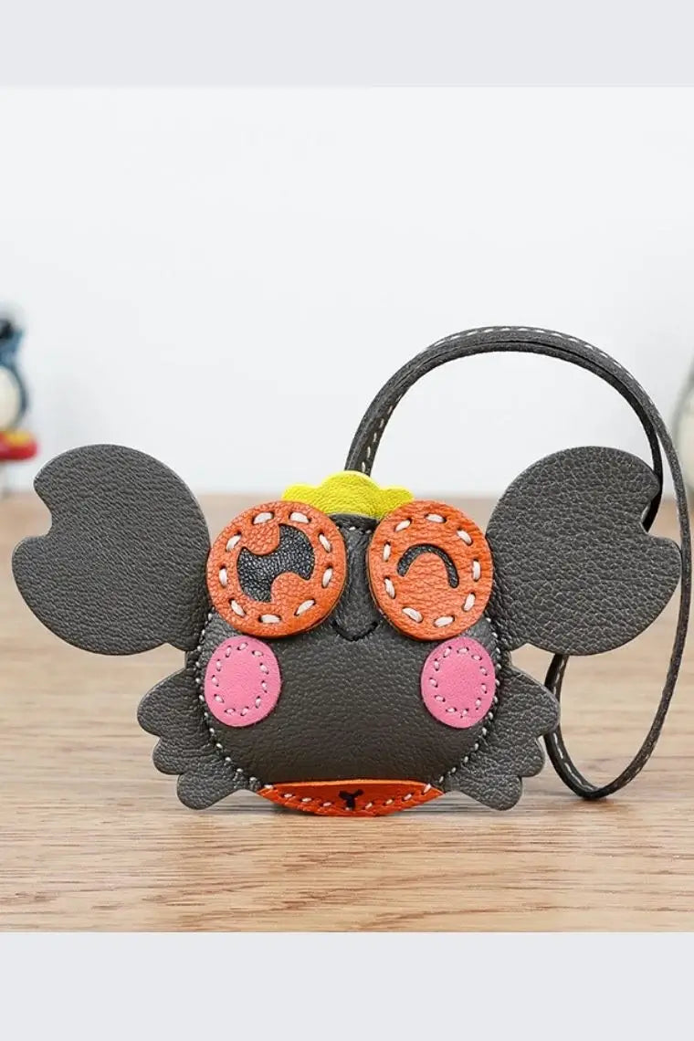 Dark grey leather bag charm | crab purse charm | car pendant in crab shape | bag pendant in lambskin | crab purse pendant | designer leather tag | personalized leather luggage tag | custom luggage tag | leather keychain in crab design