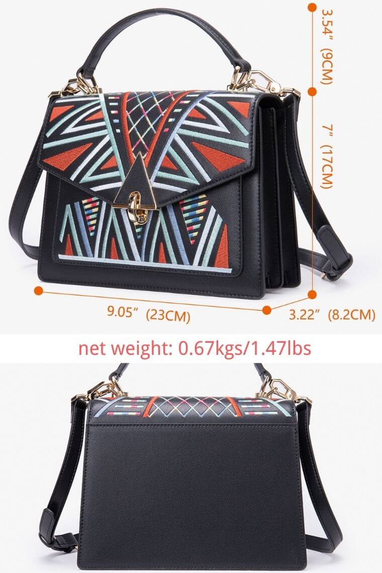 Multicolor embroidery leather bag size