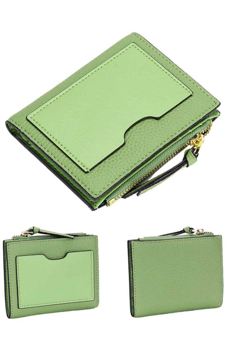 green cardholder with money clip | leather cardholder wallet with coin pocket | slim wallet for 10 cards & money clip | minimalist wallet in pebbled leather