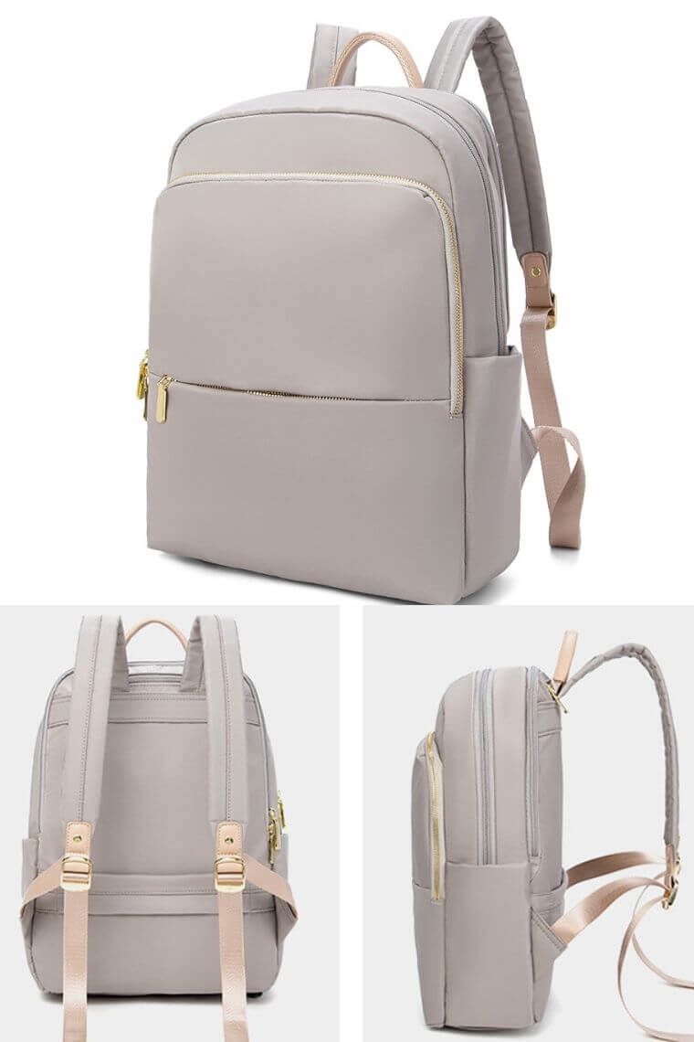 Gray laptop backpack | Best Laptop Backpack for women | Backpack with trolley sleeve | waterproof laptop backpack | best water resistant backpack | laptop book bag in nylon | multi pockets backpack | Macbook backpack