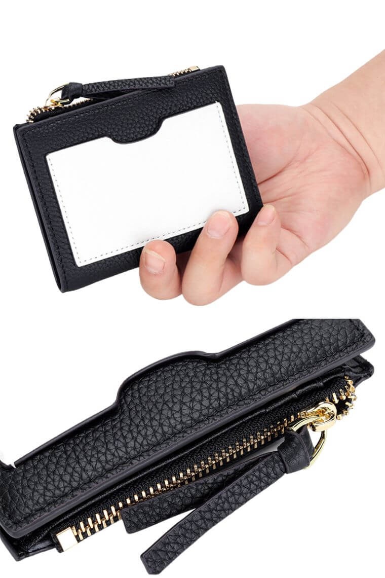 cardholder with money clip | leather cardholder wallet with coin pocket | slim wallet for 10 cards & money clip | minimalist wallet in pebbled leather | small credit card holder with pin snap closure