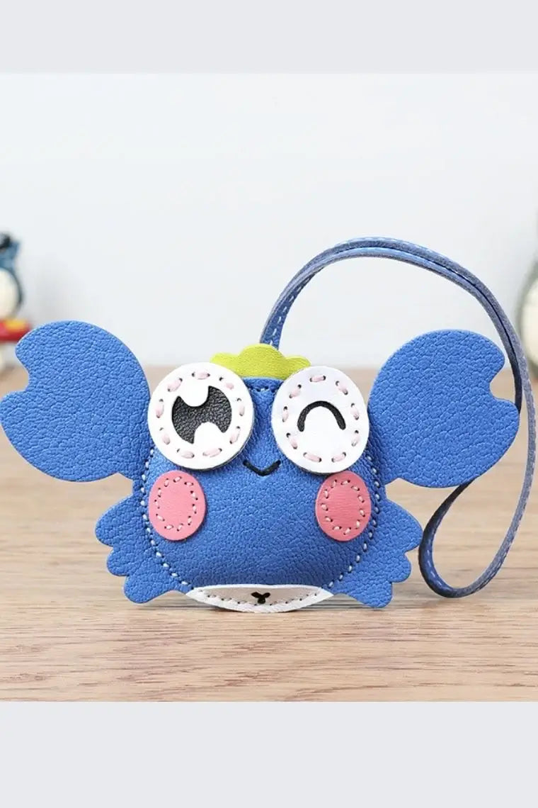 Blue leather bag charm | crab purse charm | car pendant in crab shape | bag pendant in lambskin | crab purse pendant | designer leather tag | personalized leather luggage tag | custom luggage tag | leather keychain in crab design
