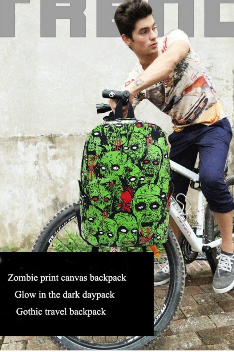 Halloween backpack with zombie print | Travel backpack in gothic style | Luminous backpack unisex