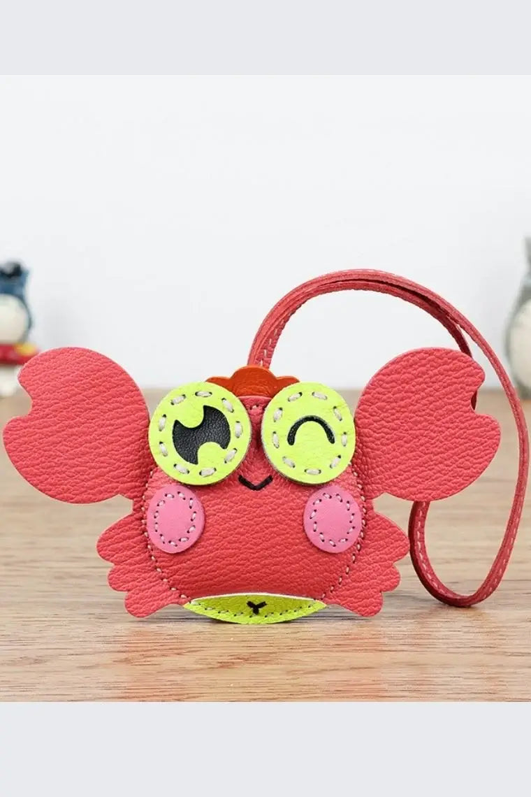Orange leather bag charm | crab purse charm | car pendant in crab shape | bag pendant in lambskin | crab purse pendant | designer leather tag | personalized leather luggage tag | custom luggage tag | leather keychain in crab design