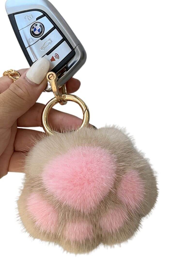 cream pink fur ball pom pom