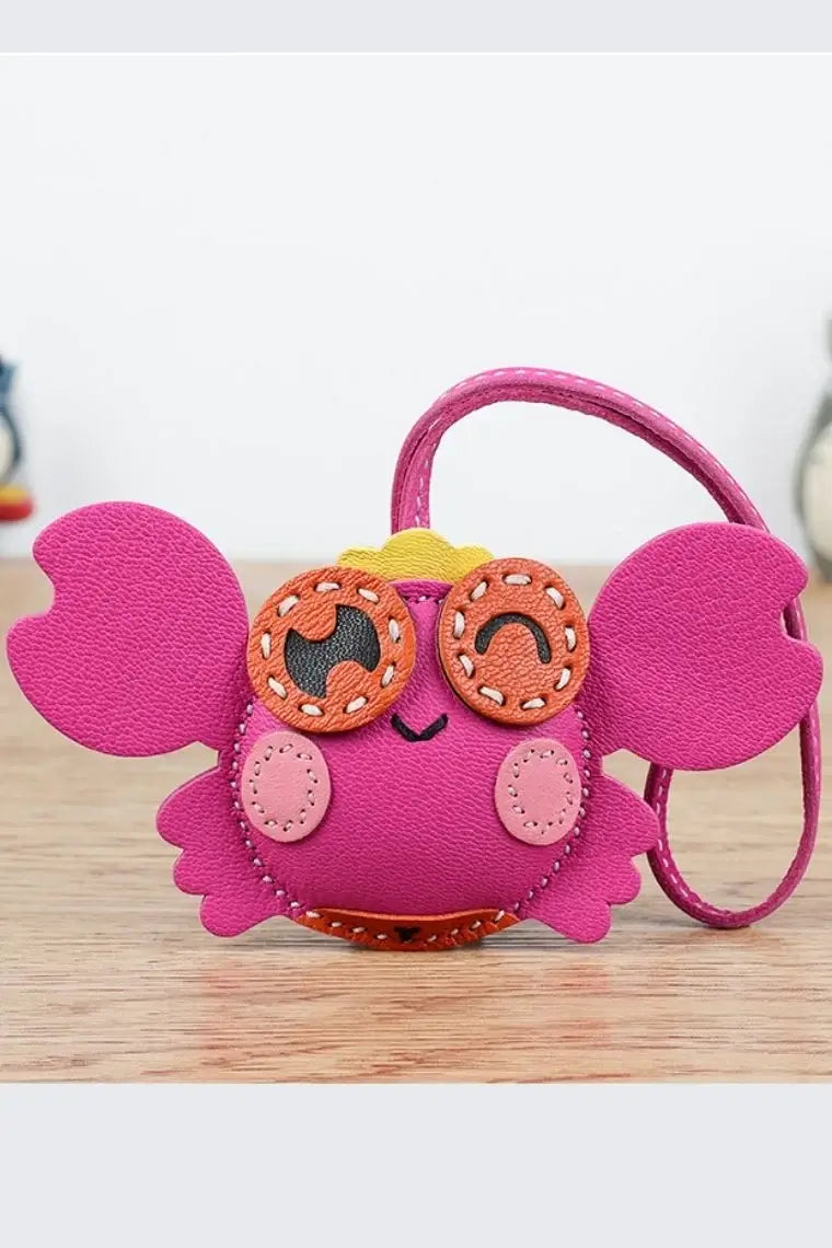 Pink leather bag charm | crab purse charm | car pendant in crab shape | bag pendant in lambskin | crab purse pendant | designer leather tag | personalized leather luggage tag | custom luggage tag | leather keychain in crab design