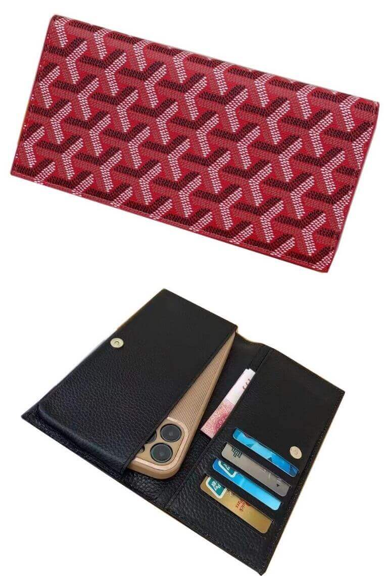Wine phone wallet in printed leather | Iphone 13 pro wallet case | card holder phone case in leather | cell phone wallet | wallet with phone case