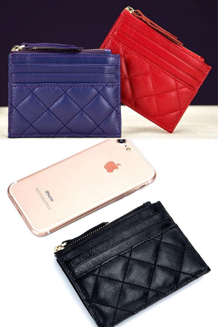 quilted sheep leather minimalist card holder