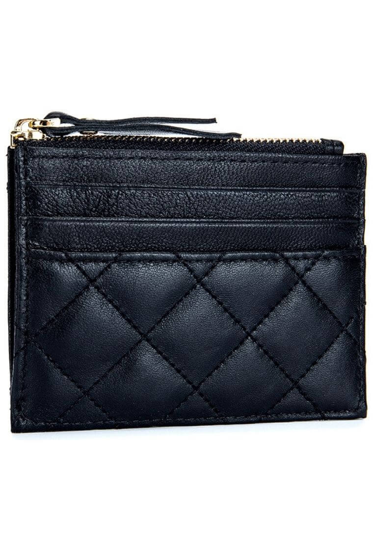 black quilted sheep leather minimalist wallet
