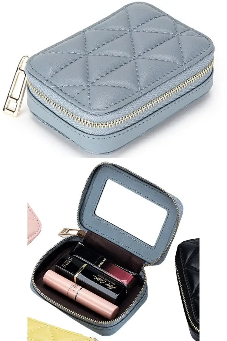 Genuine Leather Lipstick Bag for Women 2022 New Mini Portable Lipstick  Storage Bag with Mirror Fashion Cosmetic Bag Makeup Bag