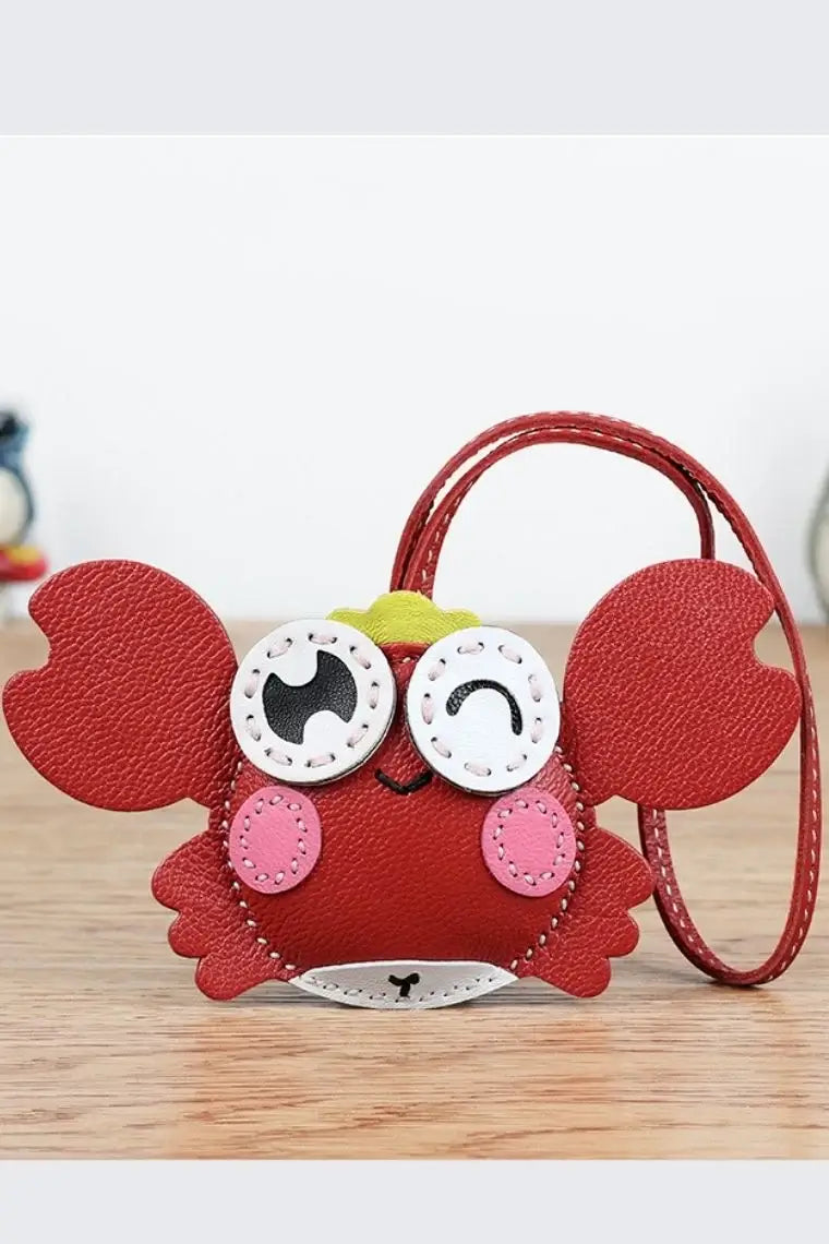 Red leather bag charm | crab purse charm | car pendant in crab shape | bag pendant in lambskin | crab purse pendant | designer leather tag | personalized leather luggage tag | custom luggage tag | leather keychain in crab design