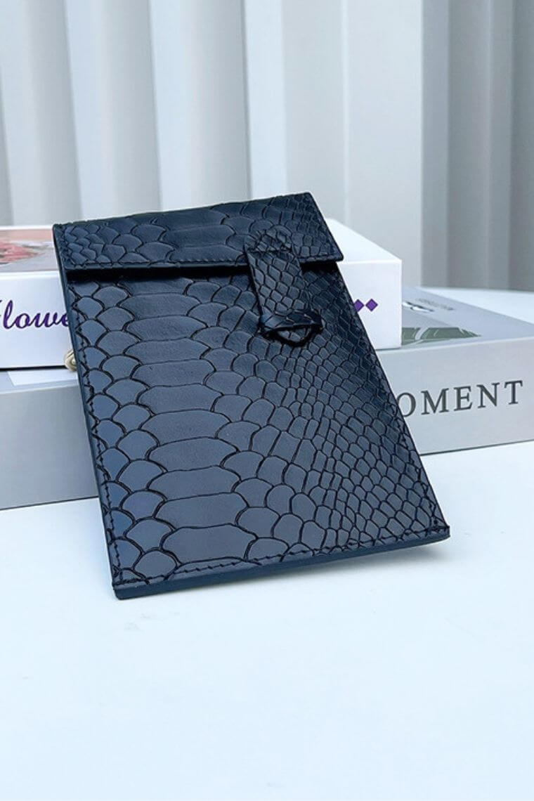 Black snake print leather card holder