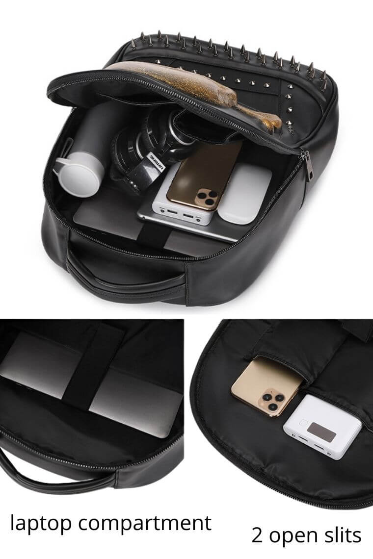 Gothic laptop backpack in waterproof vegan leather | unisex travel backpack with skull & studs | punk backpack with 3d embossed skull & cross bones | Cool backpack with skull & studs