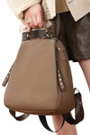 Ladies khaki backpack purse in real leather for travel or work with convertible strap and anti-theft concealed zip pockets