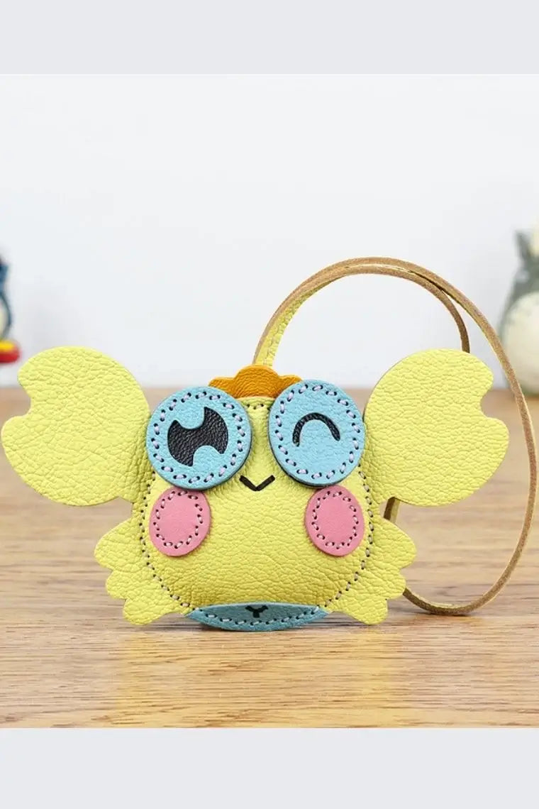 Yellow leather bag charm | crab purse charm | car pendant in crab shape | bag pendant in lambskin | crab purse pendant | designer leather tag | personalized leather luggage tag | custom luggage tag | leather keychain in crab design