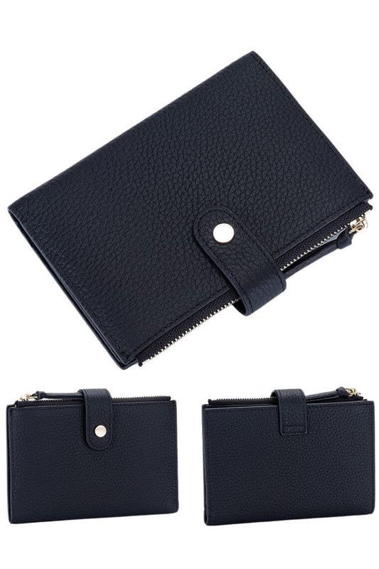 designer black leather bifold credit card wallet with passport holder and money clip for men or women