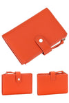designer women orange leather bifold credit card wallet with passport holder and money clip
