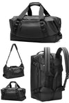 black backpack duffle bag in waterproof nylon with wet dry separation for women or men travel or holiday