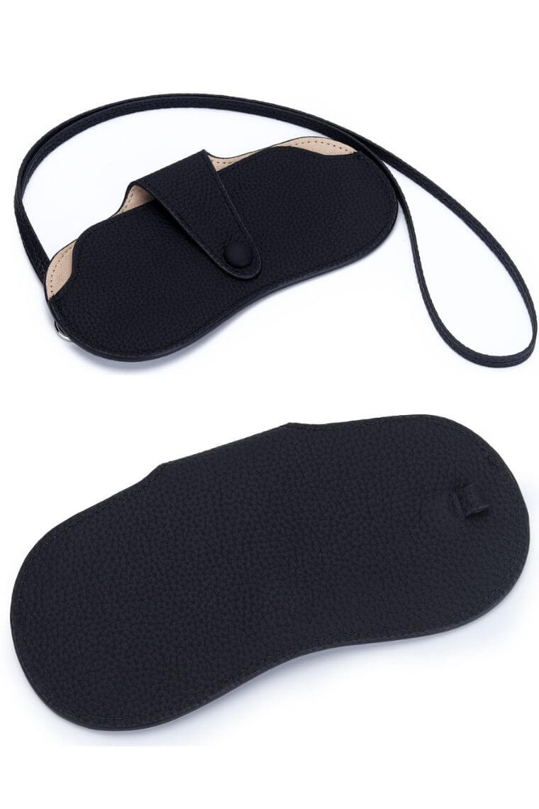 Black leather glasses case with detachable strap to put on the wrist or neck or your handbag for easy carry stylish sunglasses holder for men or women