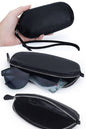 black soft leather glasses case with detachable lanyard strap and zipper closure for men or women ｜ leather eyewear pouch | versatile sunglasses holder take in hand on your wrist or neck
